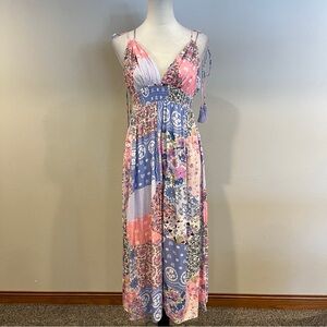 Pink Lily Patchwork Maxi Dress - Pink and Blue